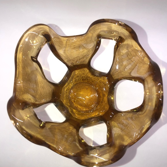 Murano Amber Glass Sculpture Bowl Mid Century Modern 7” H 6” W - Picture 5 of 9